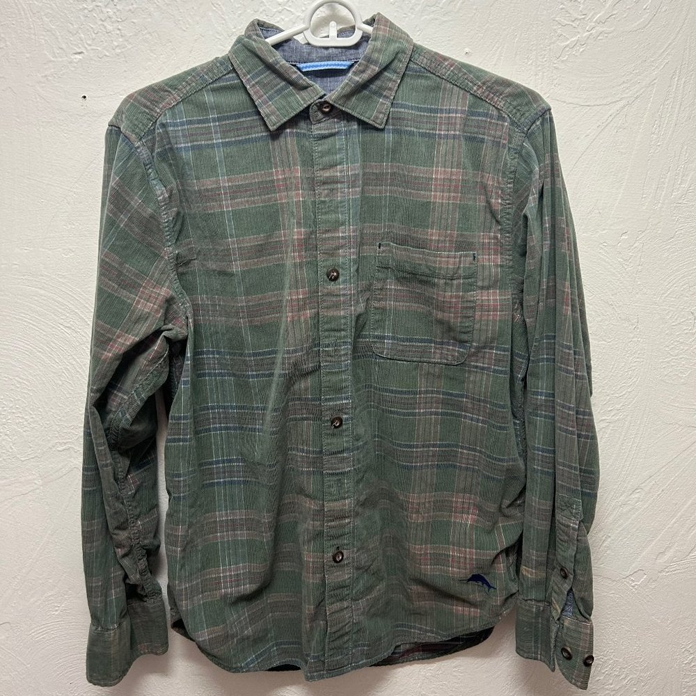 Tommy Bahama Corduroy Green Plaid Long-Sleeve Button Down (Size: Small)